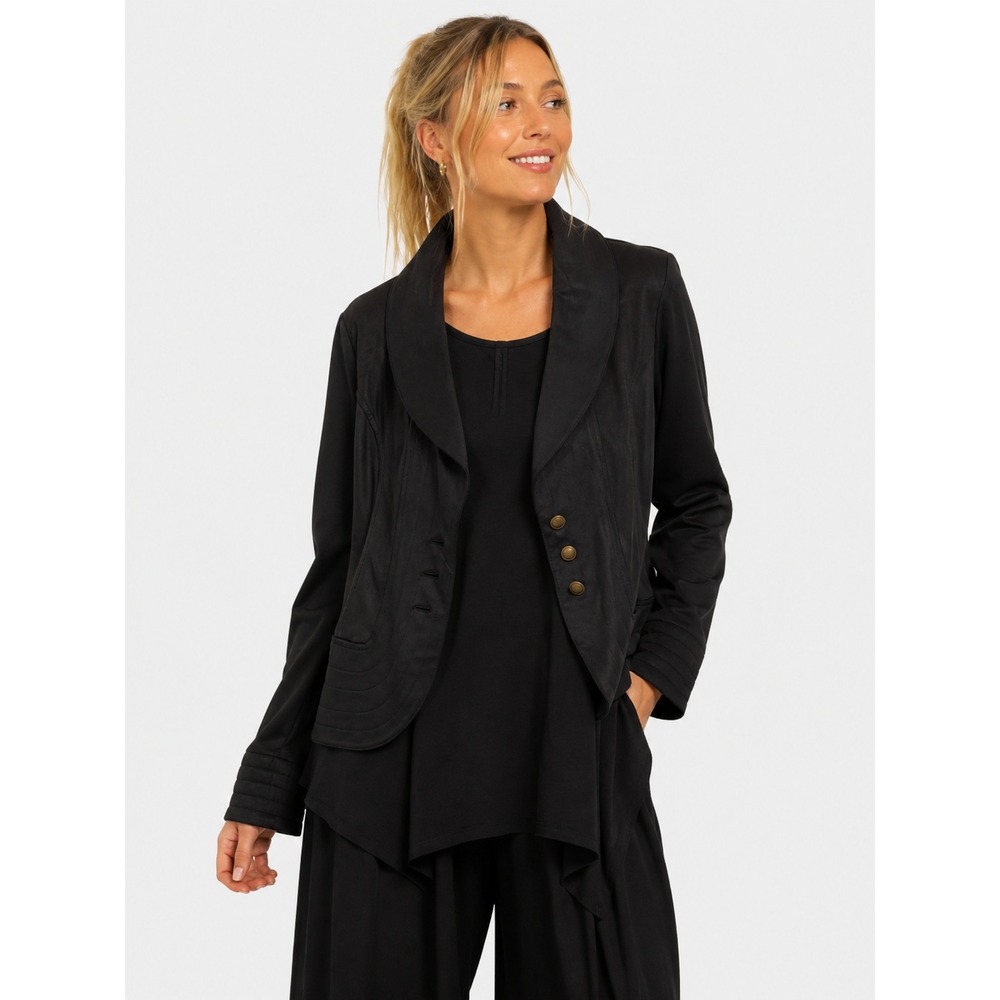 Clara Sunwoo Black Shawl Collar Quilted Trim Stretch Blazer Jacket Size S